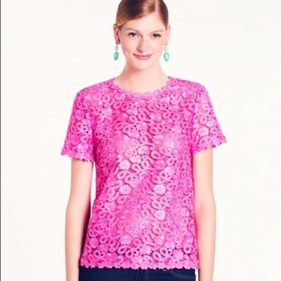Kate Spade Alexandria Pink Floral Lace Short Sleeve Top Keyhole Back Sz 4 NEW - Picture 2 of 12